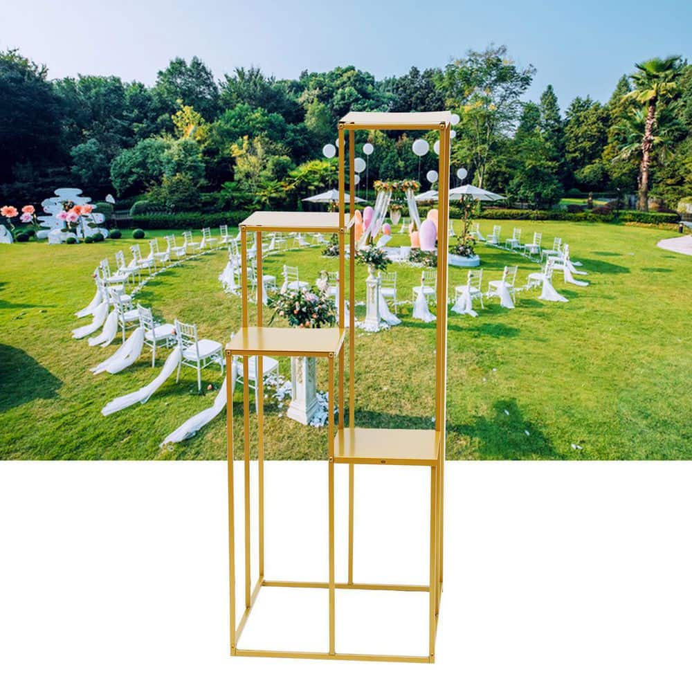 YIYIBYUS 39.37 in. Tall Indoor/Outdoor Gold Metal Plant Stand (4-Tiered) OT-ZJGJ-5109