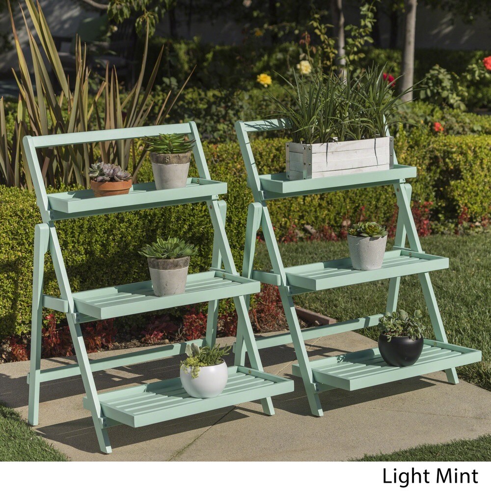 Meridien Outdoor Acacia Wood Plant Stand (Set of 2) by Christopher Knight Home