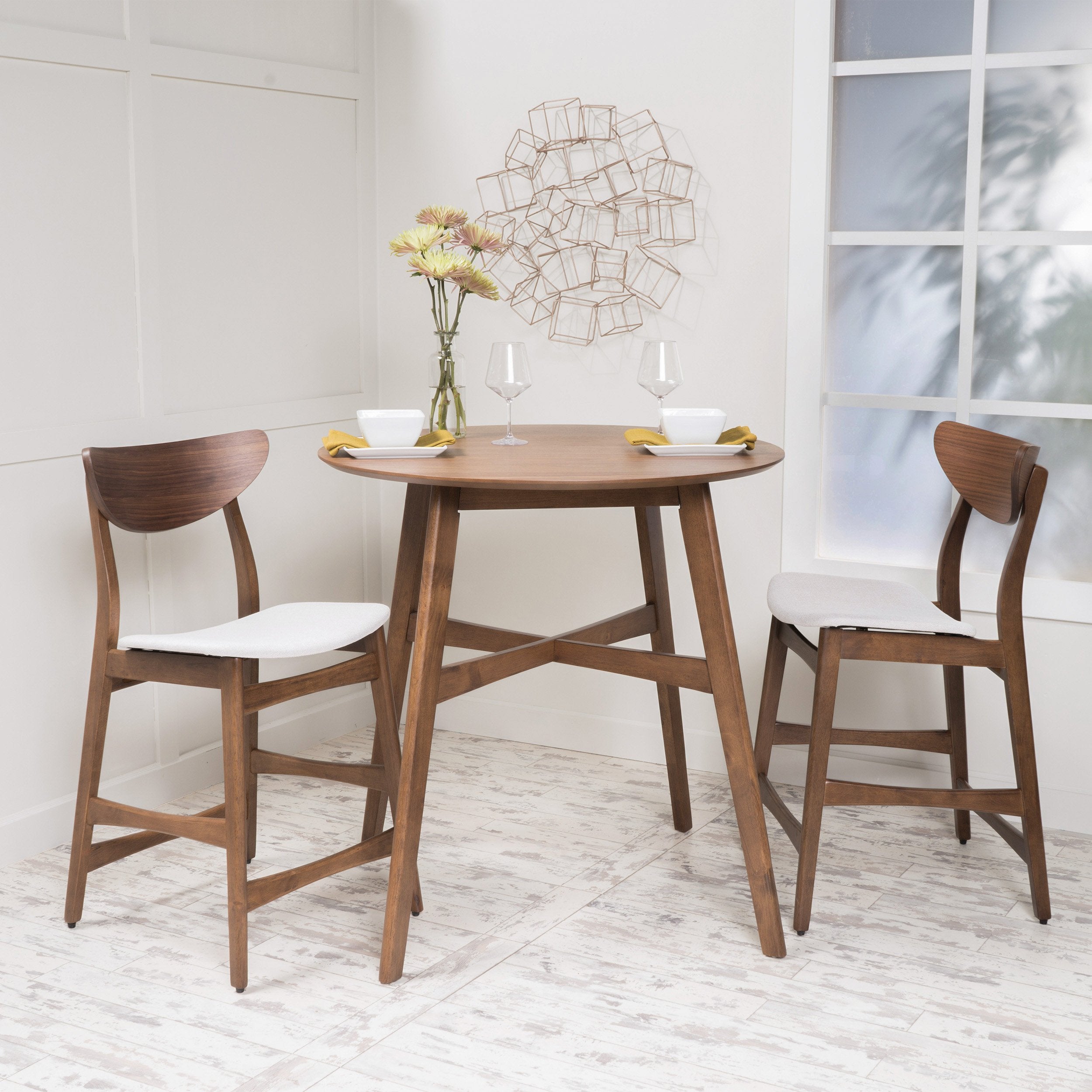 Helen Dark Fabric/ Wood Finish Counter Height Dining Set