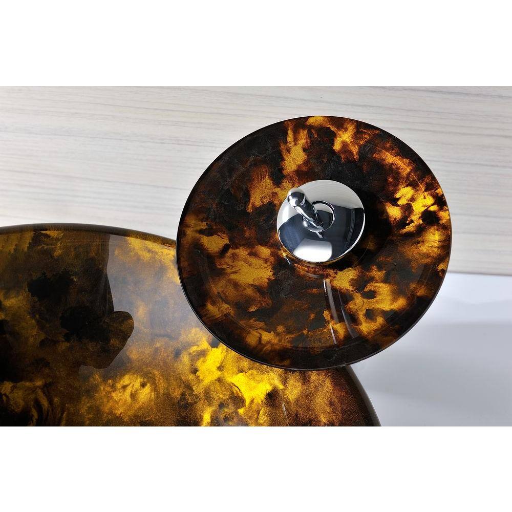 ANZZI Toa Deco-Glass Vessel Sink in Kindled Amber with Matching Chrome Waterfall Faucet LS-AZ8102