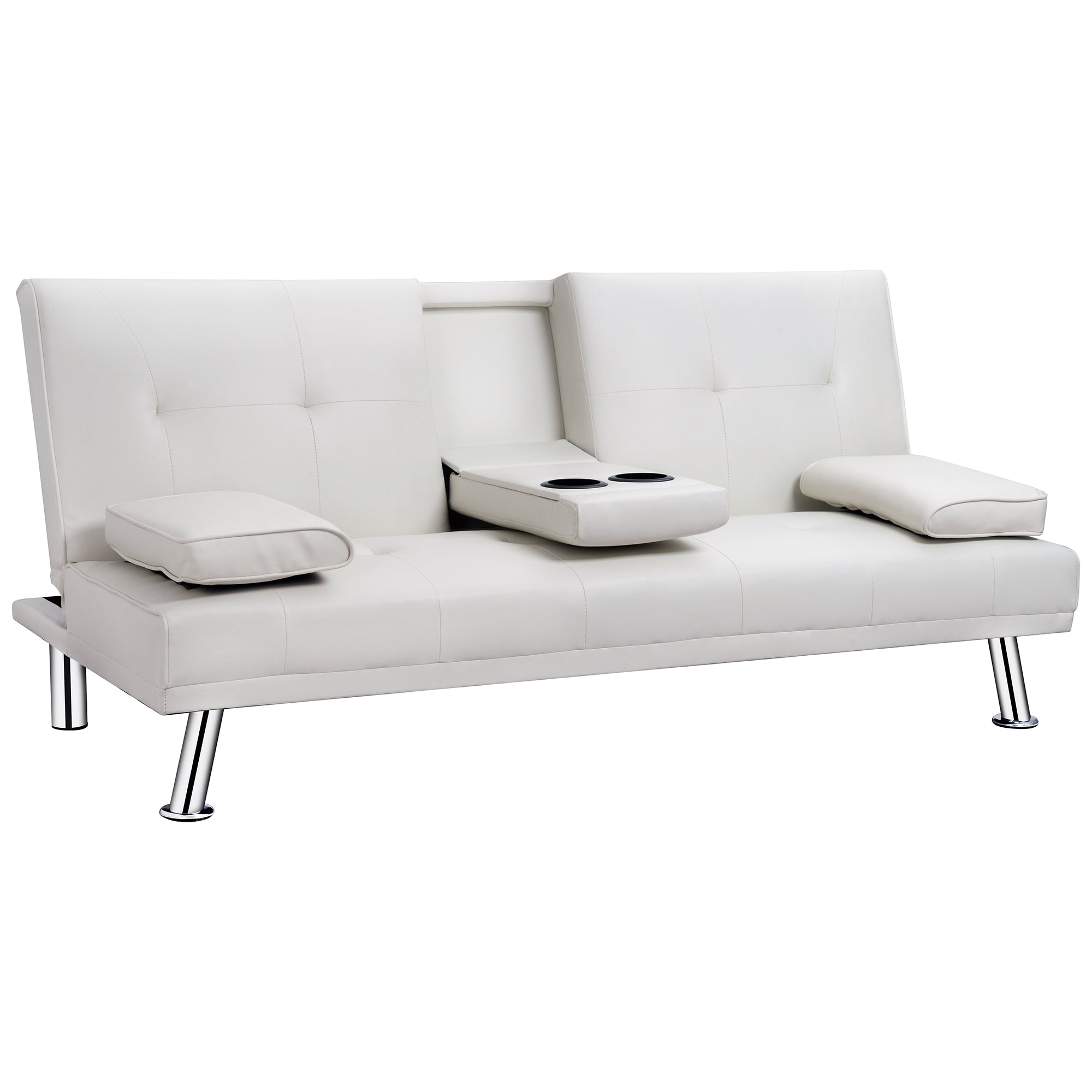 Hapnomic Modern White Faux Leather Couch, Convertible Sofa Bed