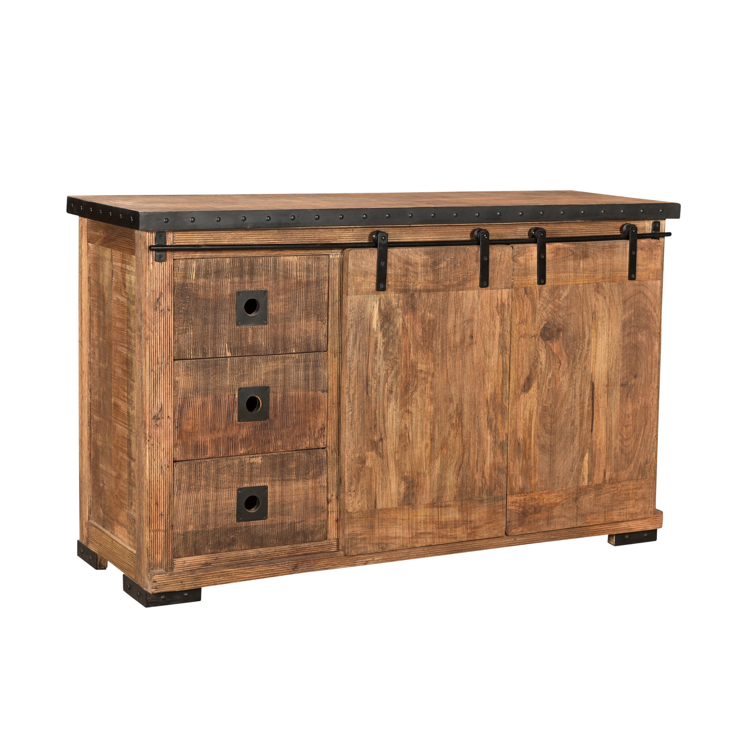 Phoebe Modern Industrial Mango Wood Sideboard, Natural Finish and Black