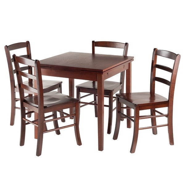 Wood Pulman 3-Pc Dining Set， Extendable Table and 2 Ladder-back Chairs， Walnut Finish - 5pieces?