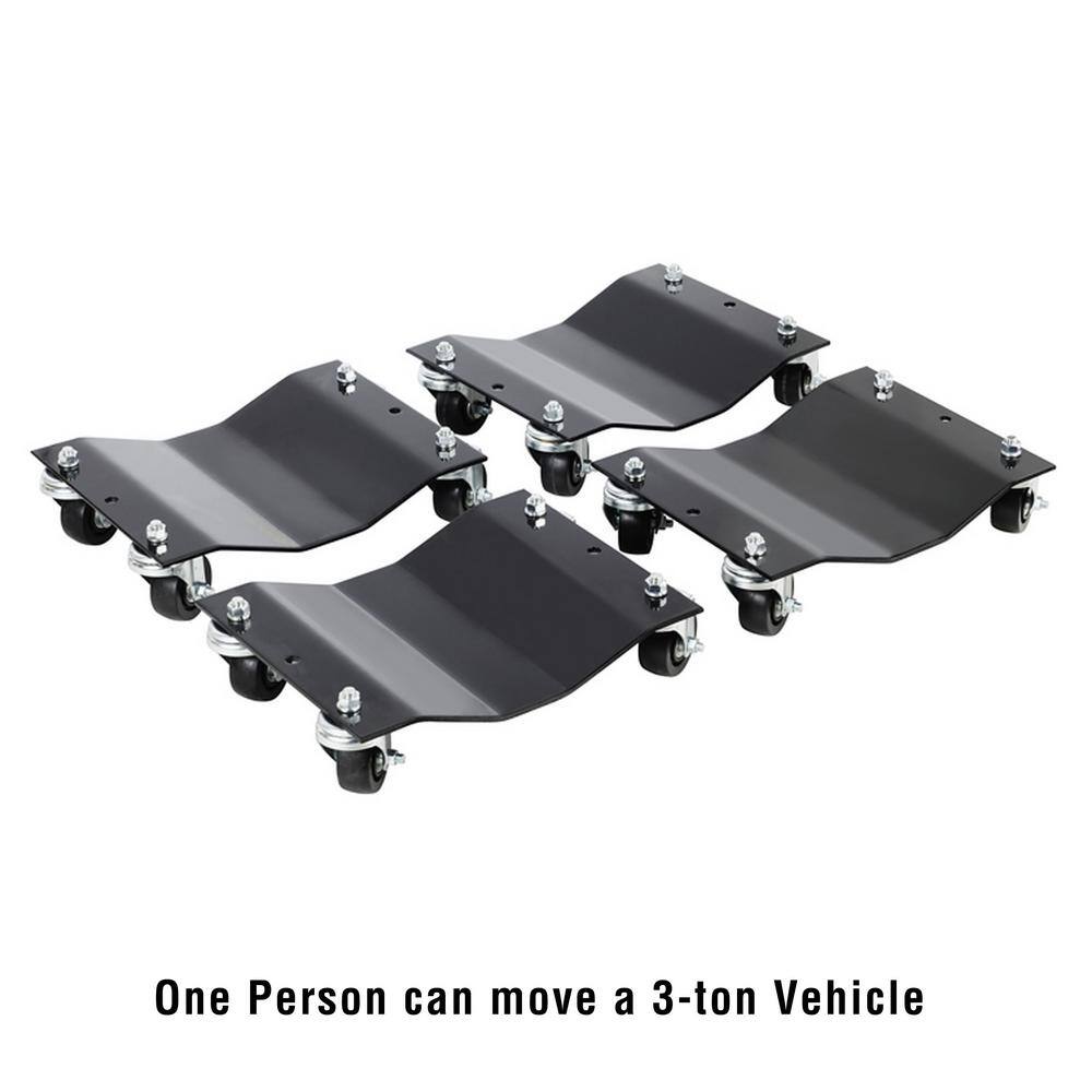 Premium Wheel Dollies - Set of 4 Solid Steel Tire Skates with 3 in. Swivel Casters - 1500 lbs. Capacity (Black) 612222VMH