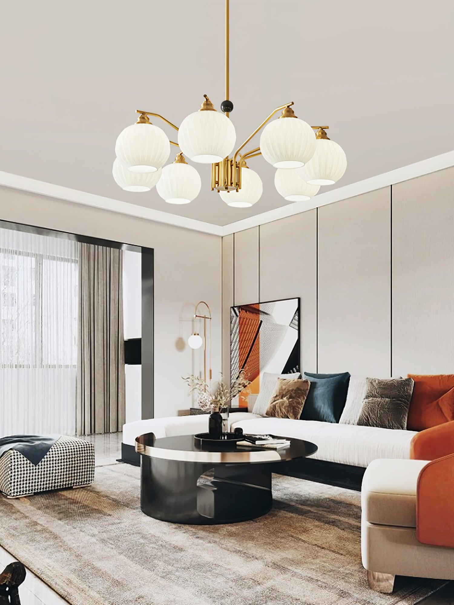 Ribbed Glass Gold Chandelier