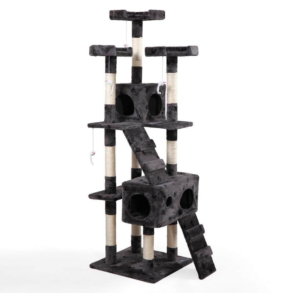 COZIWOW 67 in. Grey with Paw Print Cat Tree Tower Kitten Condo House CW12X0053