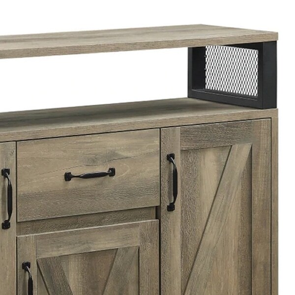 39 Inch Wood Sideboard Buffet Cabinet， 3 Barn Style Doors， Rustic Oak - 12 L x 39 W x 40 H， in inches