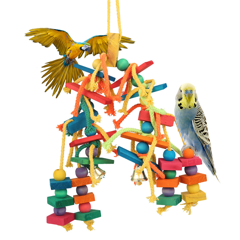 Miuline Parrot Toy Wooden Hanging Bird Chewing Toys for Cage Parakeets Cockatiels Macaws Finches Mynah Budgies and Lovely Birds