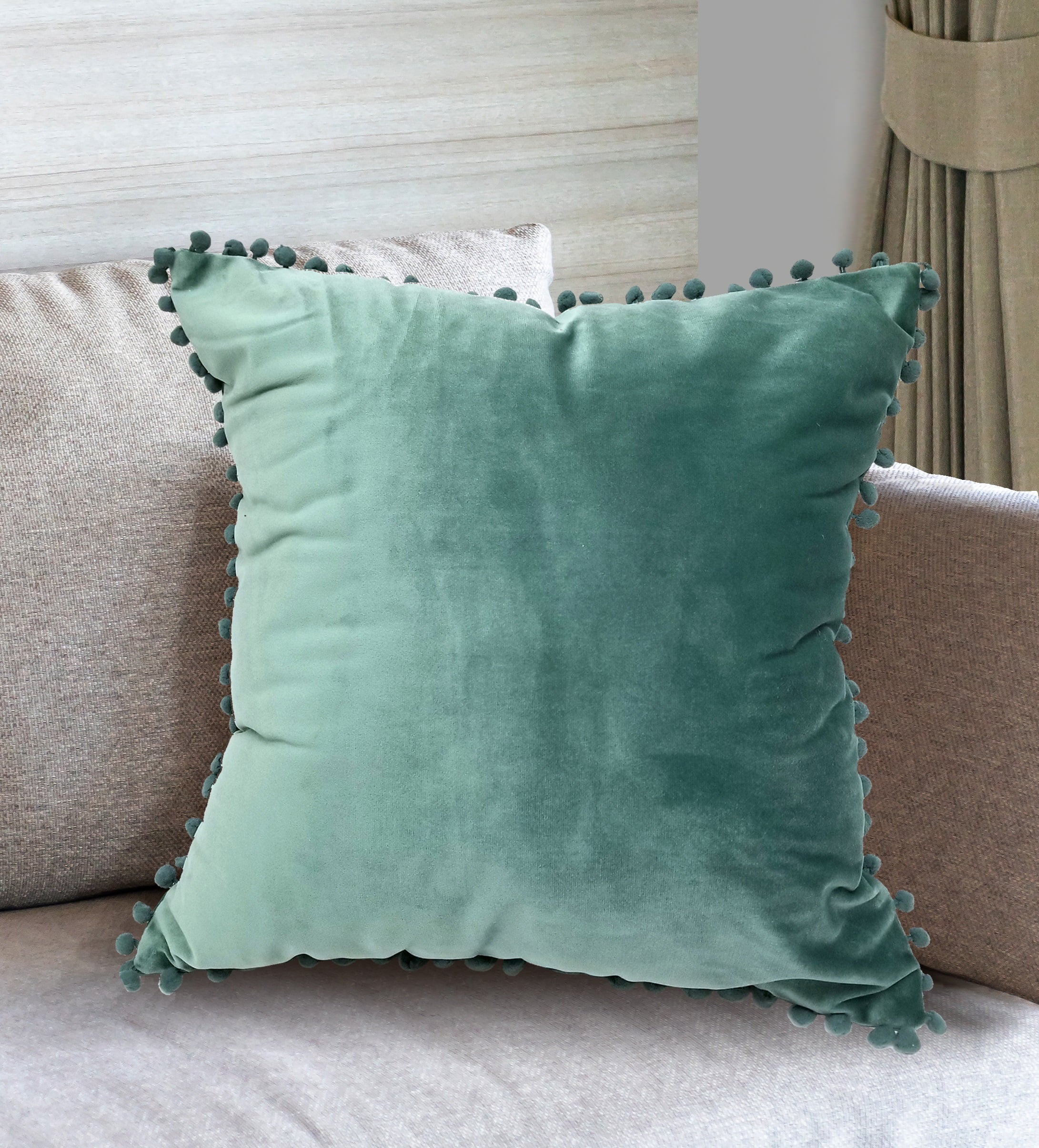 Pompom Dec Pillow Dust Teal 18x18