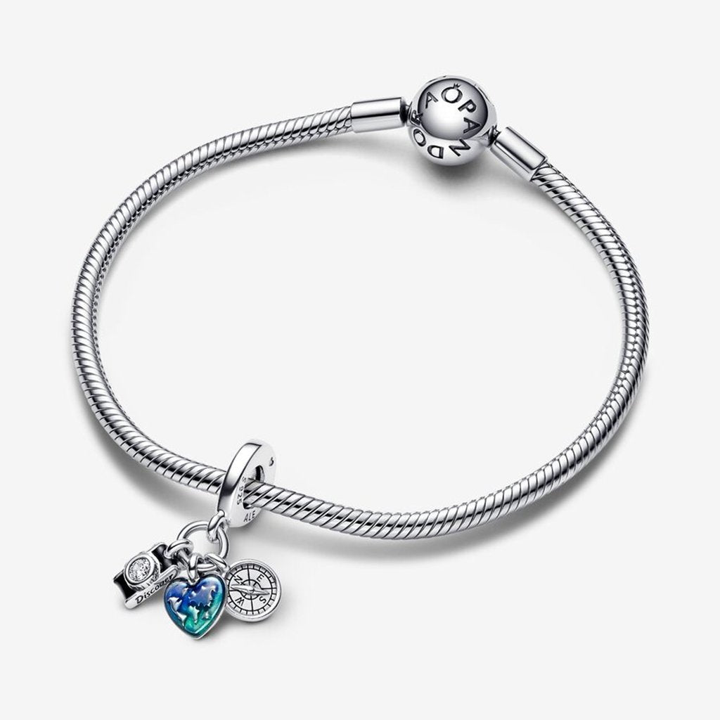 PANDORA  Camera, Heart & Compass Triple Dangle Charm