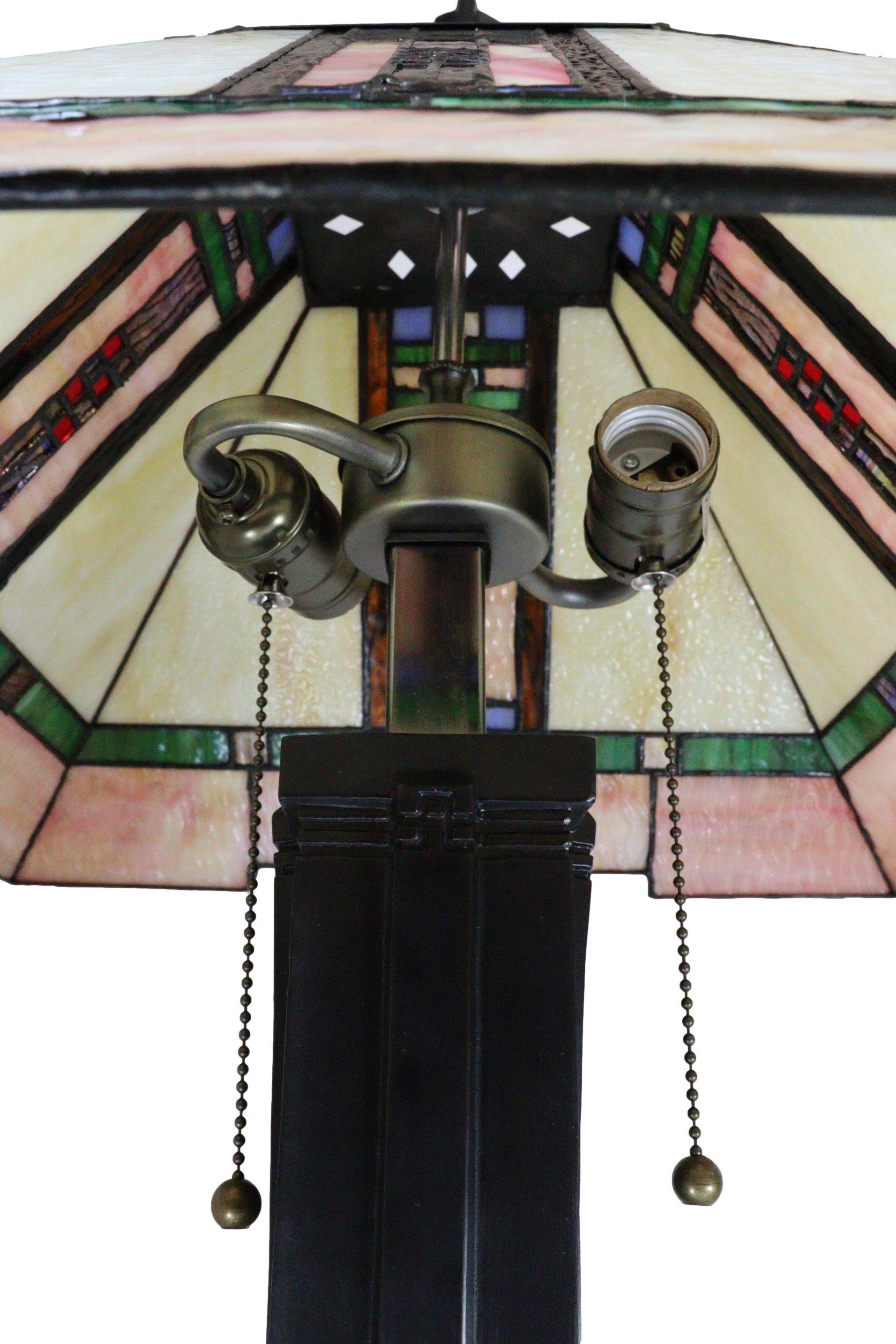 Louis  Mission Style Geometric Vectors Stained Glass Shade Table Lamp