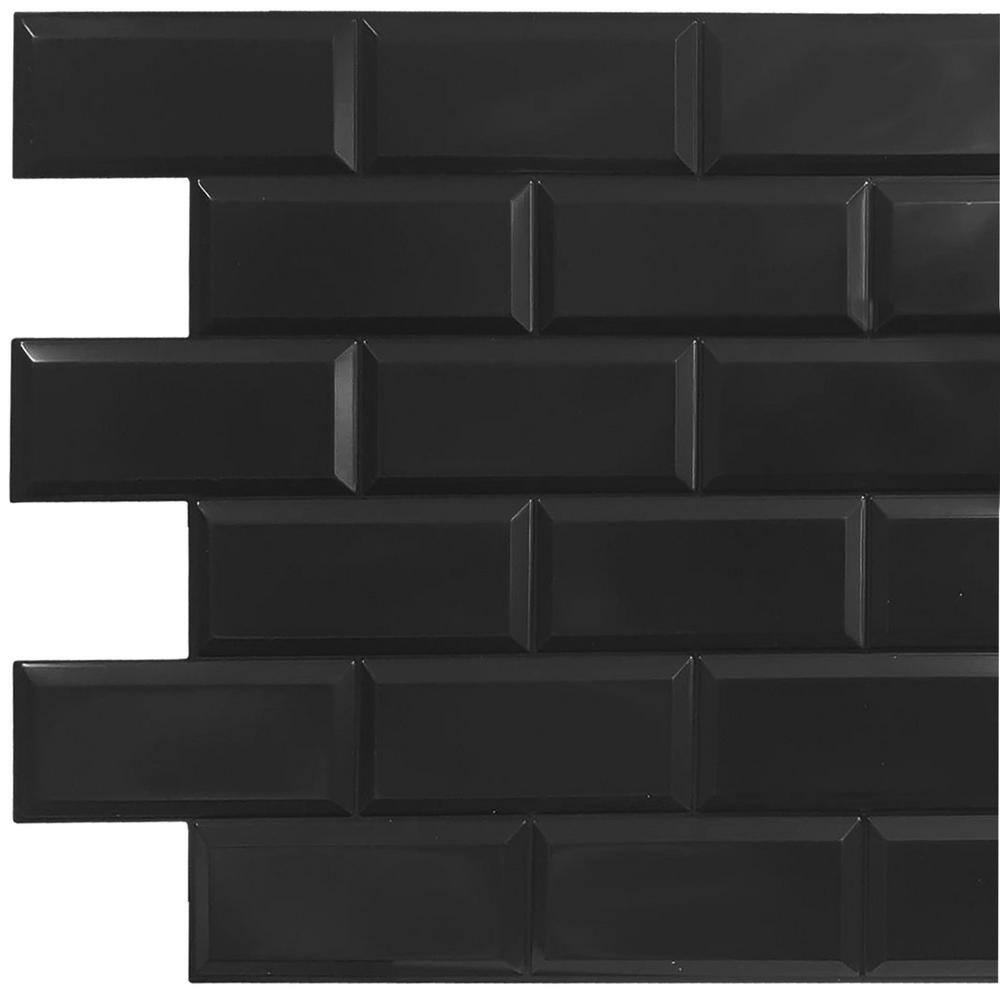 Dundee Deco 3D Falkirk Retro II 38 in. x 19 in. Black Faux Bricks PVC Wall Panel (10-Pack) GR-HD-TP10024060_10