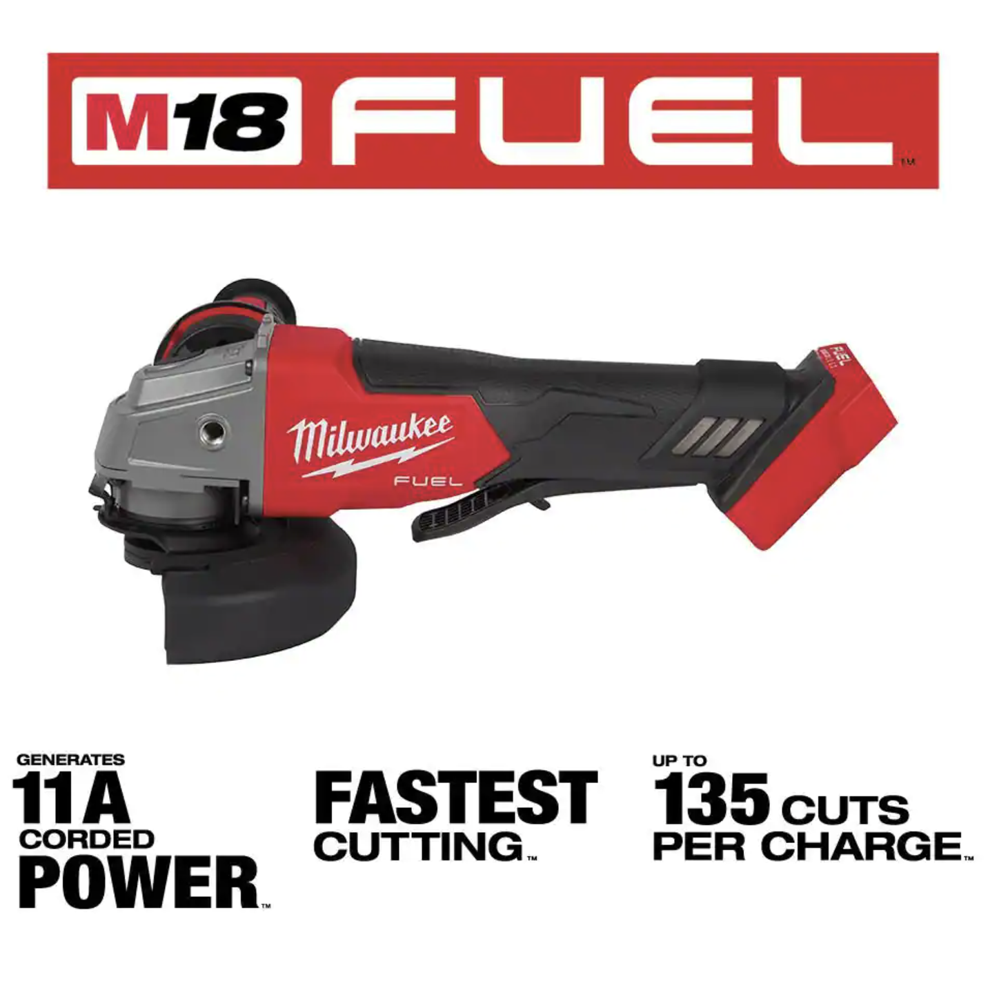 Milwaukee M18 Fuel 18V Lithium-Ion Brushless Cordless 4-1/2 in./5 in. Grinder w/Paddle Switch， Tool-Only (2880-20)