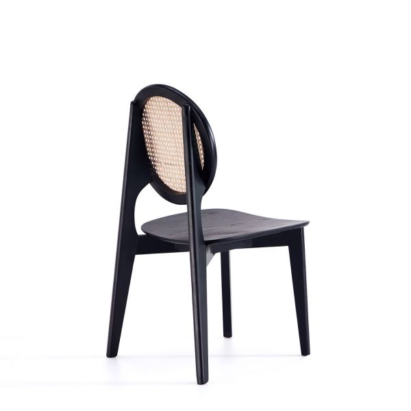 Versailles Round Dining Chair in Black and Natural Cane - Set of 4