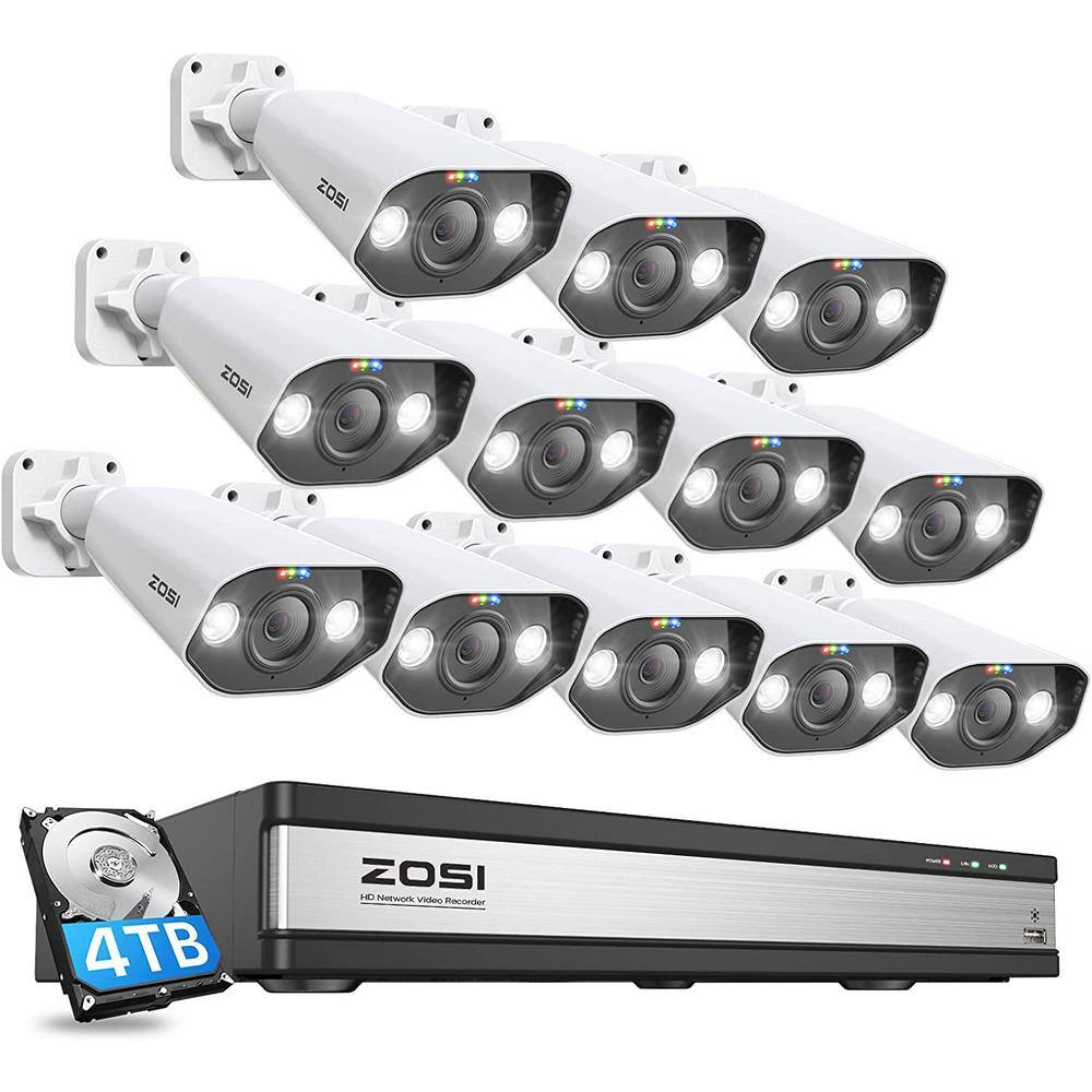 ZOSI 16-Channel 8MP PoE 4TB NVR Security Camera System with 12 Wired 8MP Spotlight IP Cameras 2-Way Audio Human Detection 16DK-1828W12-40-US