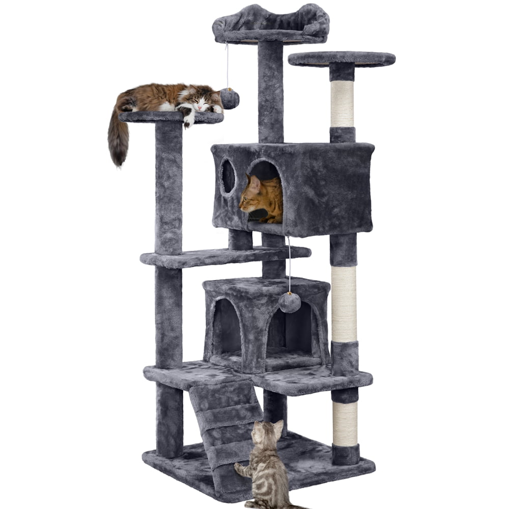 Topeakmart 54.5''H Cat Tree Tower Condo Scratching Post Tower， Dark Gray