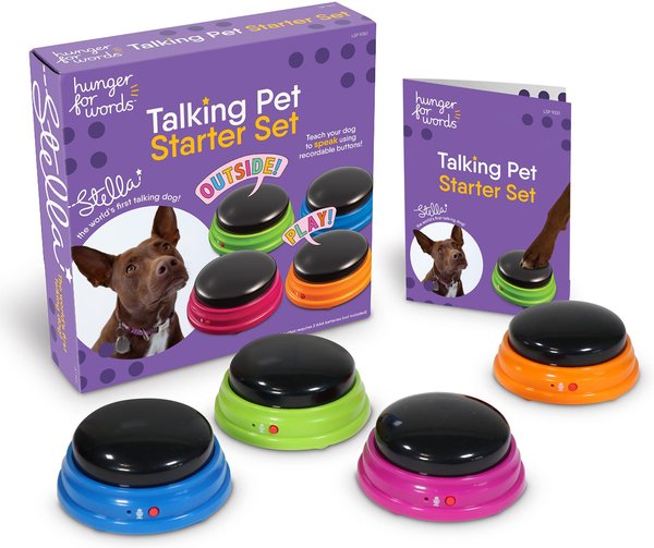 Hunger for Words Talking Pet Buttons Starter Set – 4 pack Recordable Buttons for Dog Communication