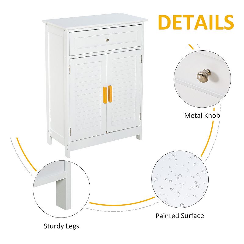 Kleankin Bathroom Storage Cabinet with Double Shutter Door and Drawer Toilet Vanity Cabinet Narrow Organizer White