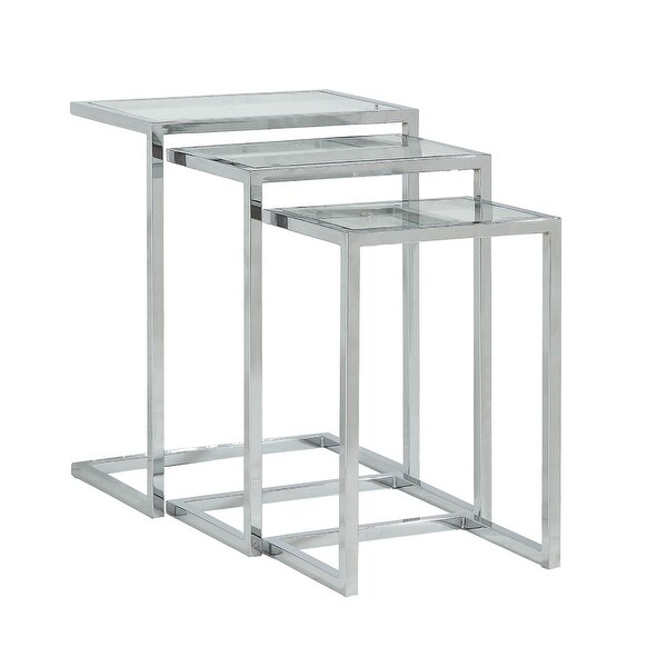 Set of 3 Silver Nesting Tables with Rectangular Glass Top 23.5