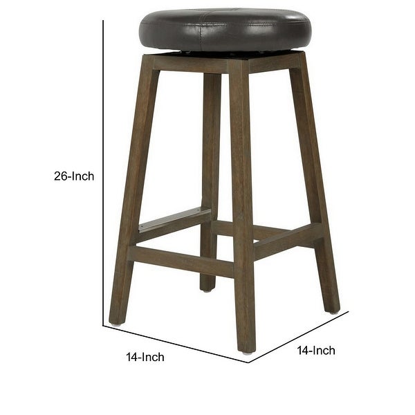 26 Inch Classic Swivel Counter Stool， Vegan Faux Leather， Black， Brown