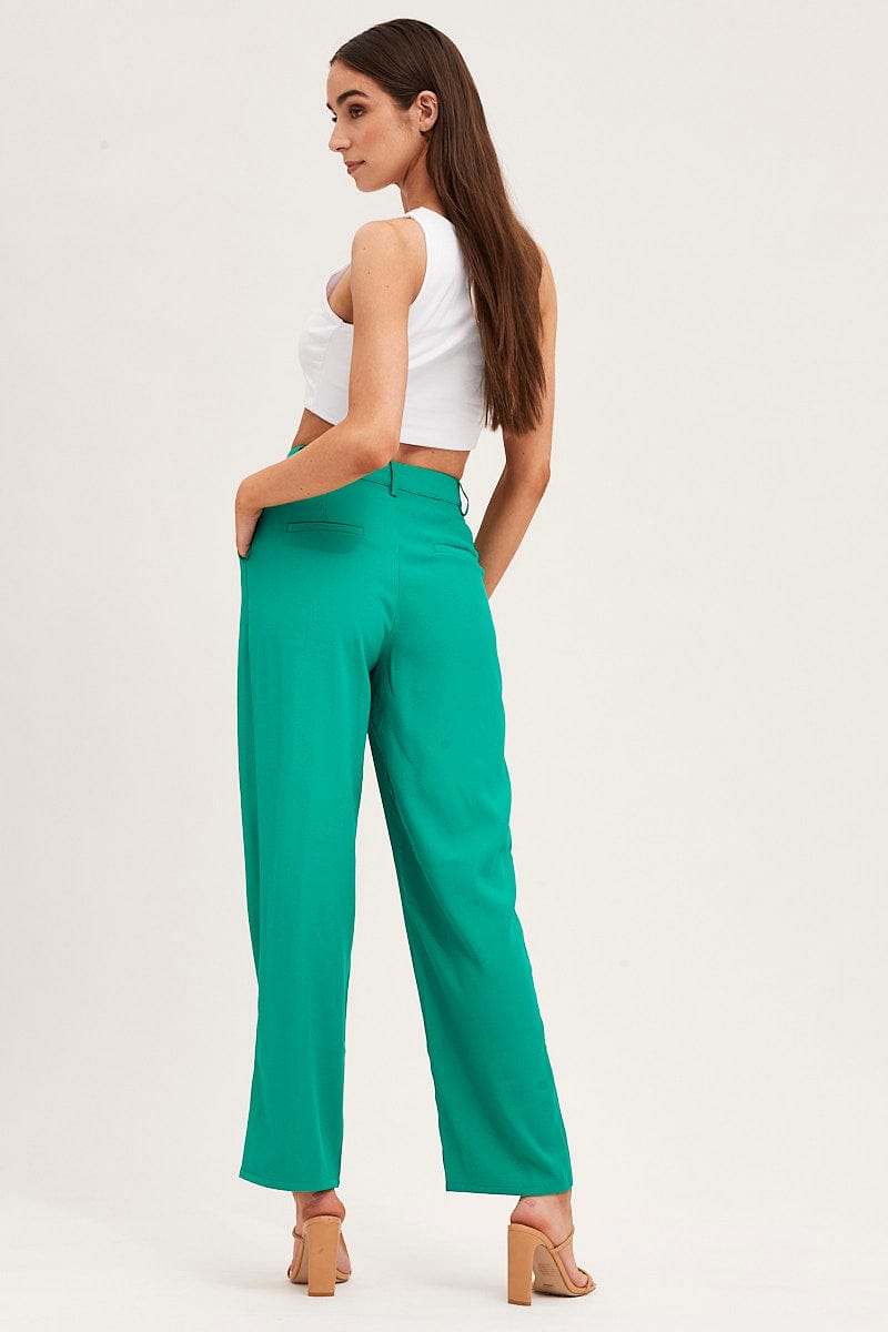 Green Pleat Detail High Waist Pant