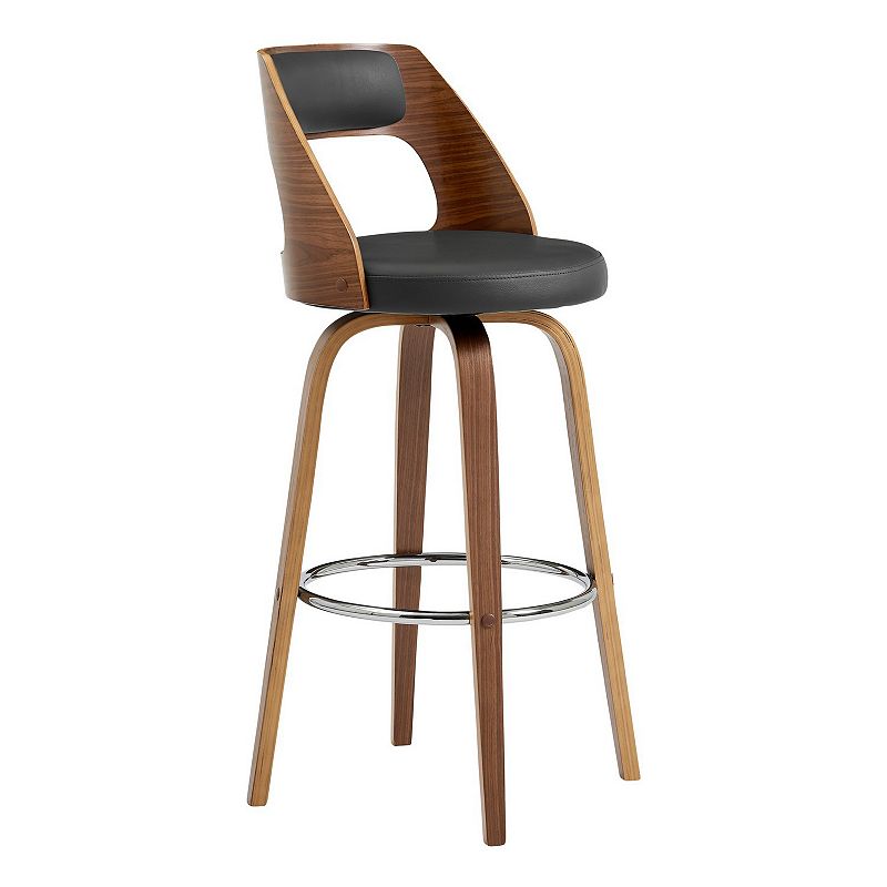 Swivel Bar Stool with Open Design Wooden Back， Gray