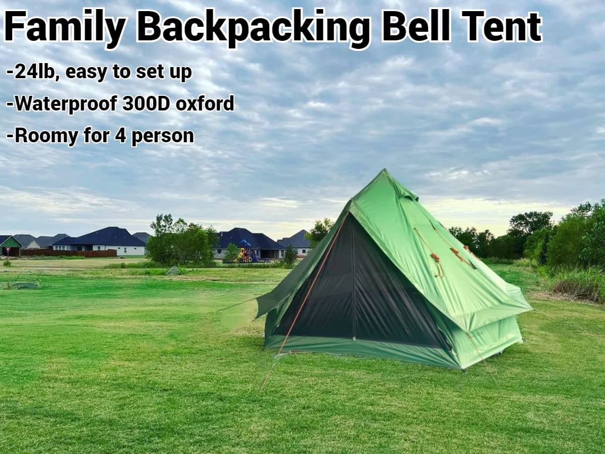 DANCHEL Outdoor B1 Waterproof Bell Tent 4-6 Person Camping, Portable Green Yurt Tent Family Camping Backpacking Travel