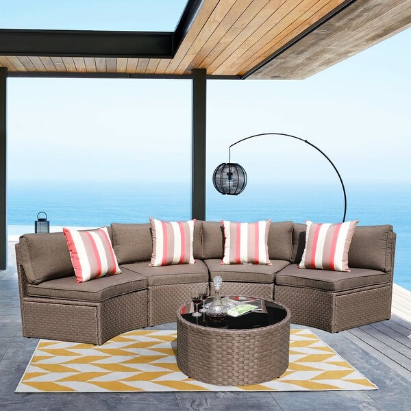 Cushioned Wicker Halfmoon 5piece Outdoor Sectional Set