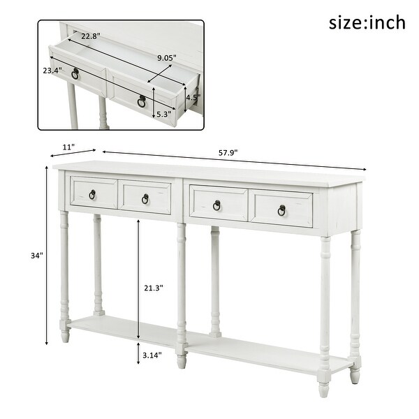 Nestfair Rectangular Console Table with Drawers and Shelf