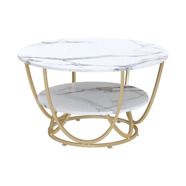 Modern Faux Marble 2 Tier Round Coffee Table， Gold