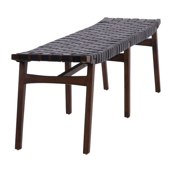 Willow 74-inch Teak and Woven Full Grain Leather Bench