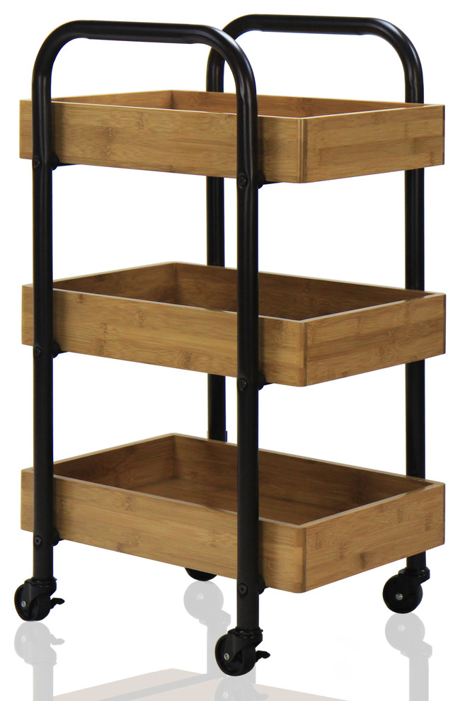 Portable Storage Cart with 3 Easy Removable Bamboo Trays   Industrial   Side Tables And End Tables   by Global Discount Store LLC  Houzz