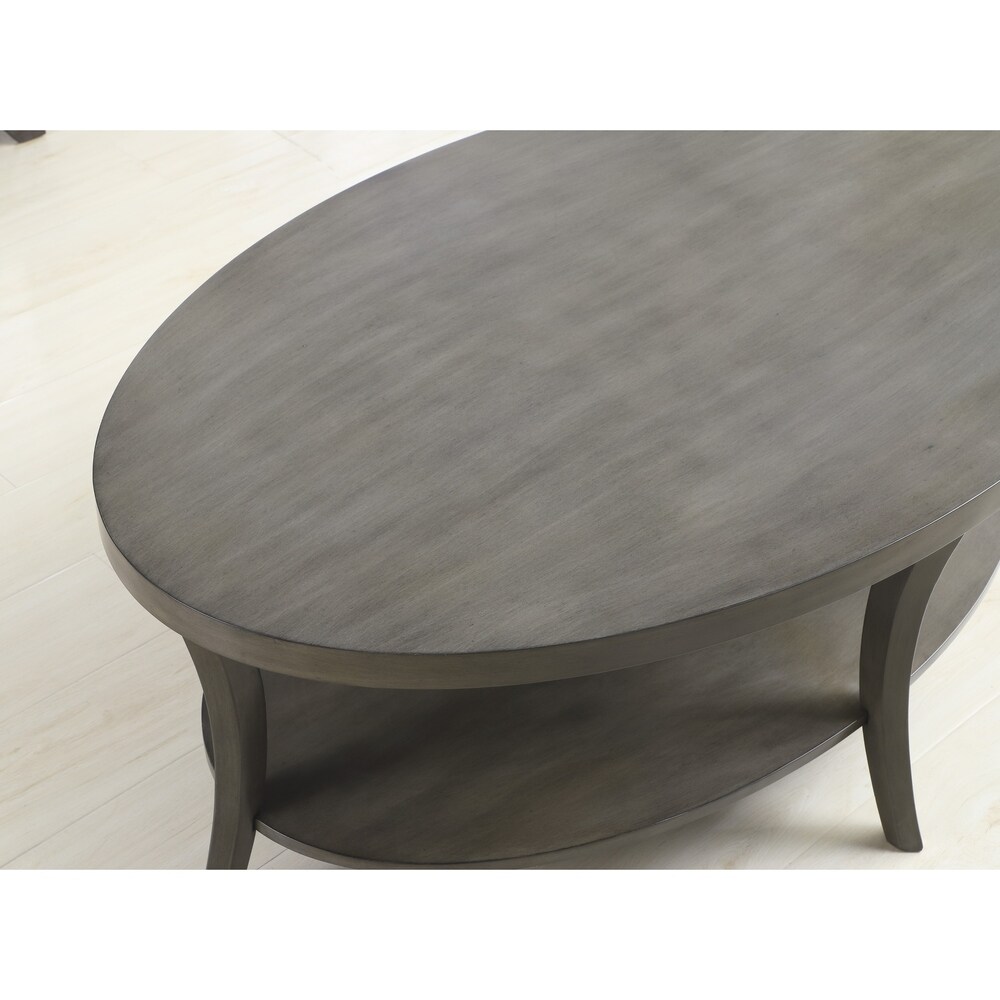 Roundhill Furniture Perth Contemporary Oval Shelf Coffee Table Set  Gray