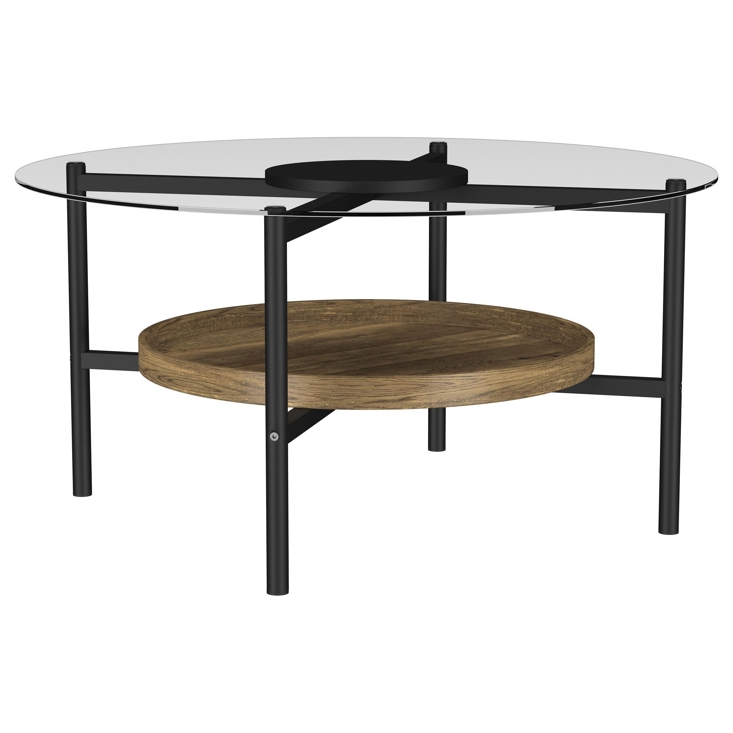 Delfin Round Glass Top Coffee Table Black And Brown- 721618