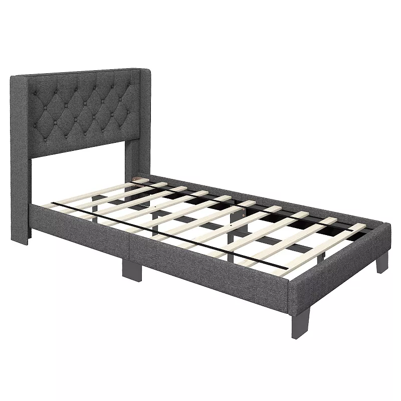 Upholstered Platform Bed with Button Tufted Headboard