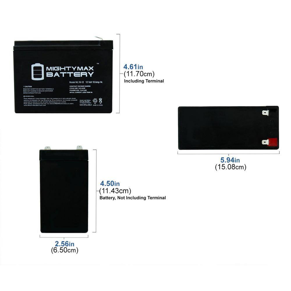 MIGHTY MAX BATTERY 12V 10AH Replaces HE12V127 HGL1012 LCRB1210P NEUTON CE5 POWPS12100 Battery - 2 Pack MAX3430535