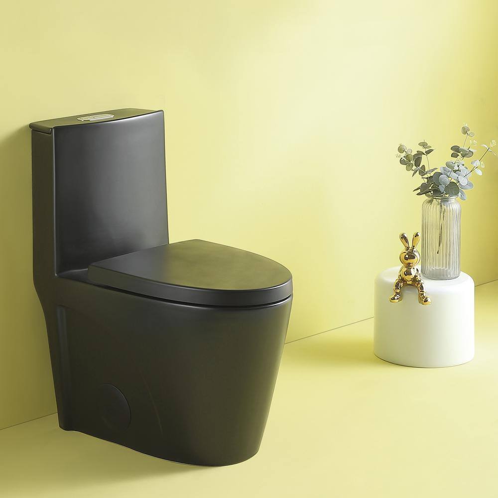 FUNKOL One-Piece 1.11.6 GPF Automatic Dual Flush Elongated Shape Ceramic Toilet in Black LML-T-B01