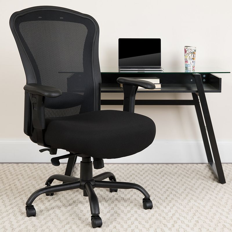 Emma and Oliver 24/7 400 lb. Big and Tall Black Mesh Synchro-Tilt Swivel Ergonomic Office Chair