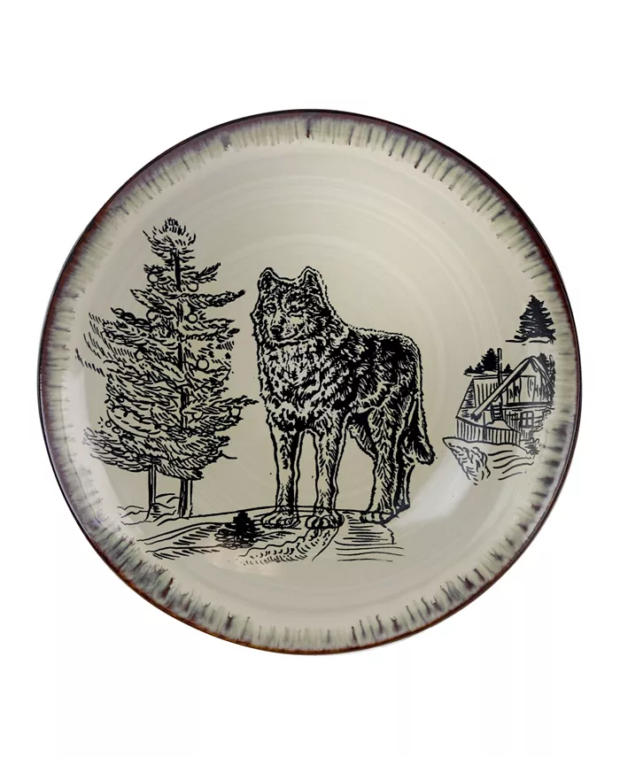 Elama Majestic Wolf 16 Piece Luxurious Stoneware Dinnerware Set