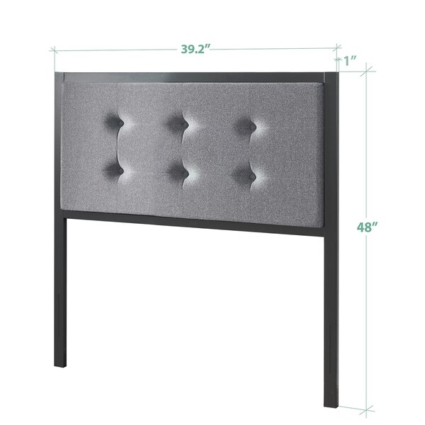 Priage by Zinus Button Tufted Grey Upholstered Metal Headboard - - 19434233