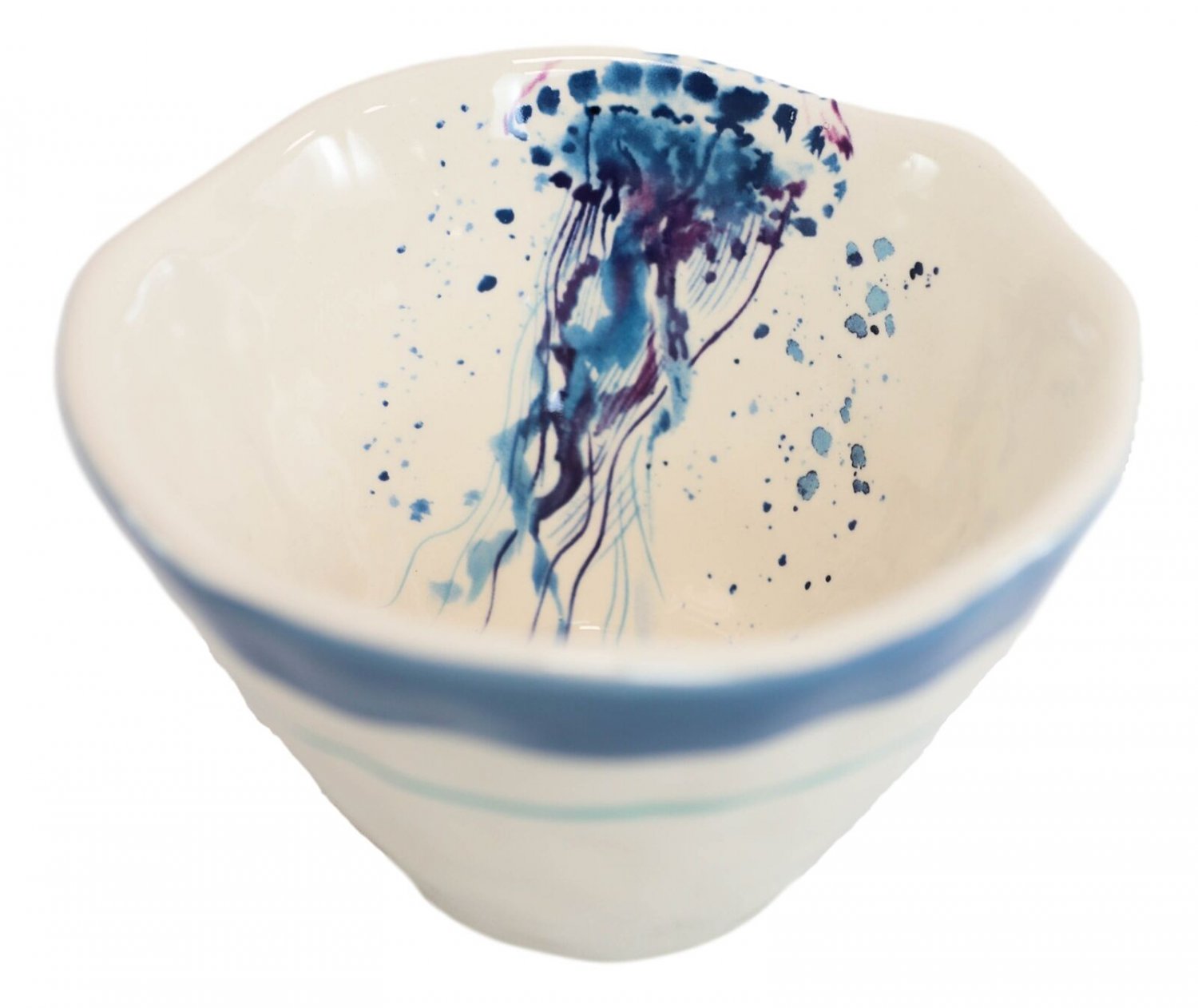 1 Nautical Blue And White Jellyfish Cereal Small Rice Soup Ceramic Bowls Pack Of 2 EBR02