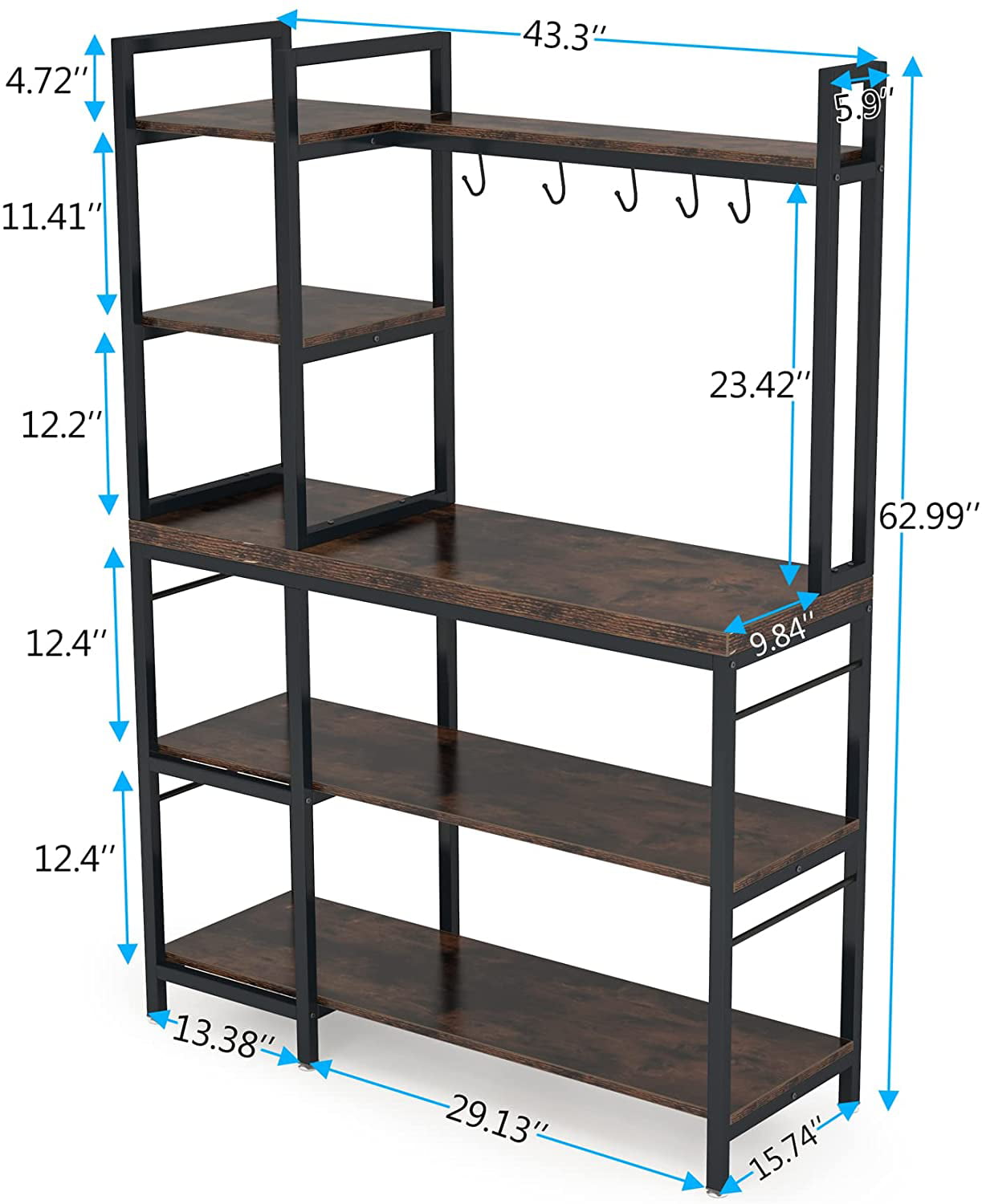 Tribesigns Bakers Rack with Storage Hutch for Kitchen， Microwave Oven Stand， 5-Tier Kitchen Utility Storage Shelf， Kitchen Organization and Storage for Kitchen， Living Room