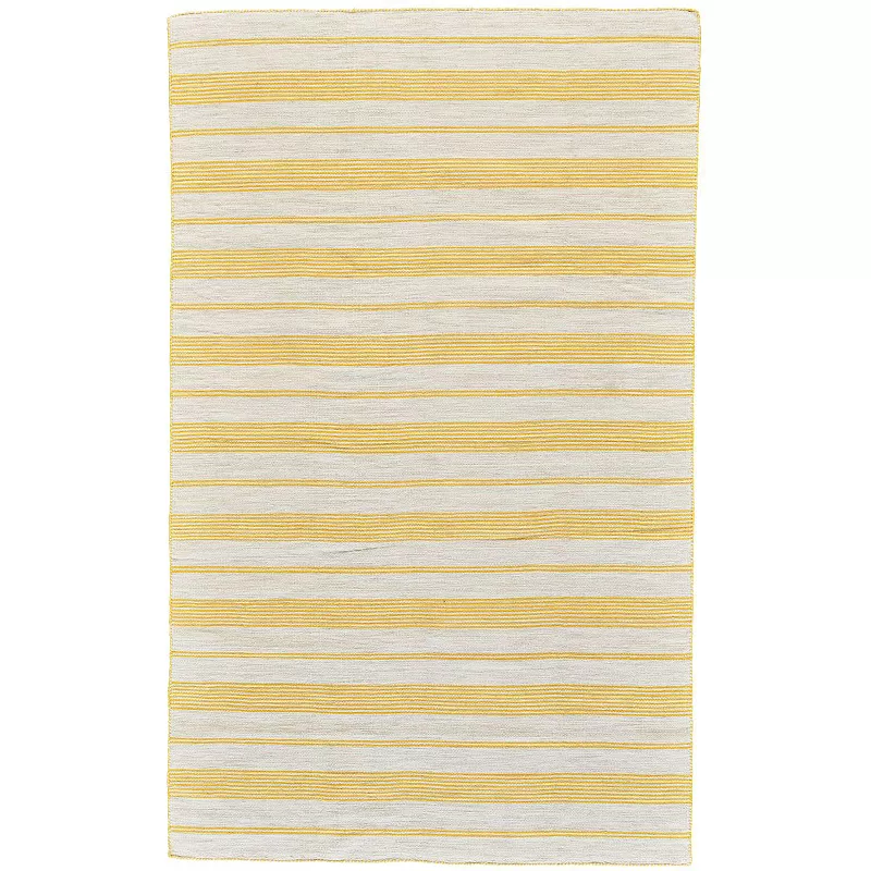 2' x 3' Yellow and Ivory Handwoven Striped Rectangular Outdoor Area Throw Rug