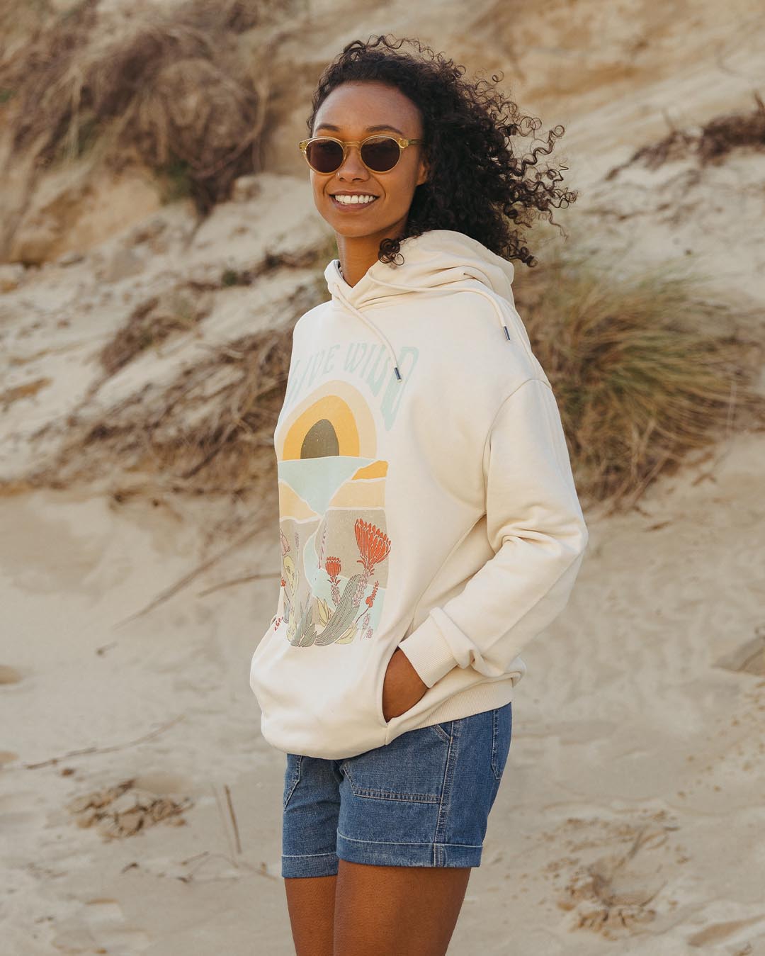 Live Wild Recycled Cotton Oversized Hoodie - Birch