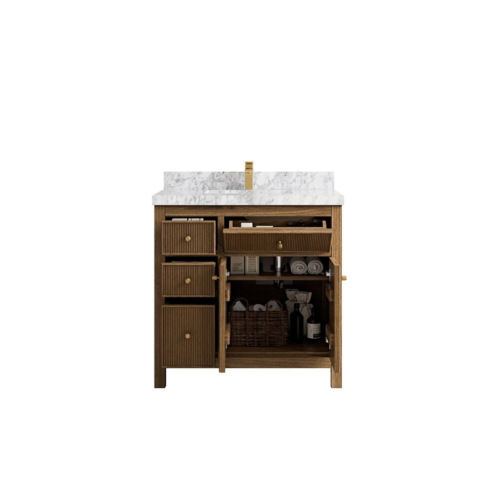 Willow Collections 36 in. W x 22 in. D Sonoma Teak Center Sink Right Bathroom Vanity with Countertop