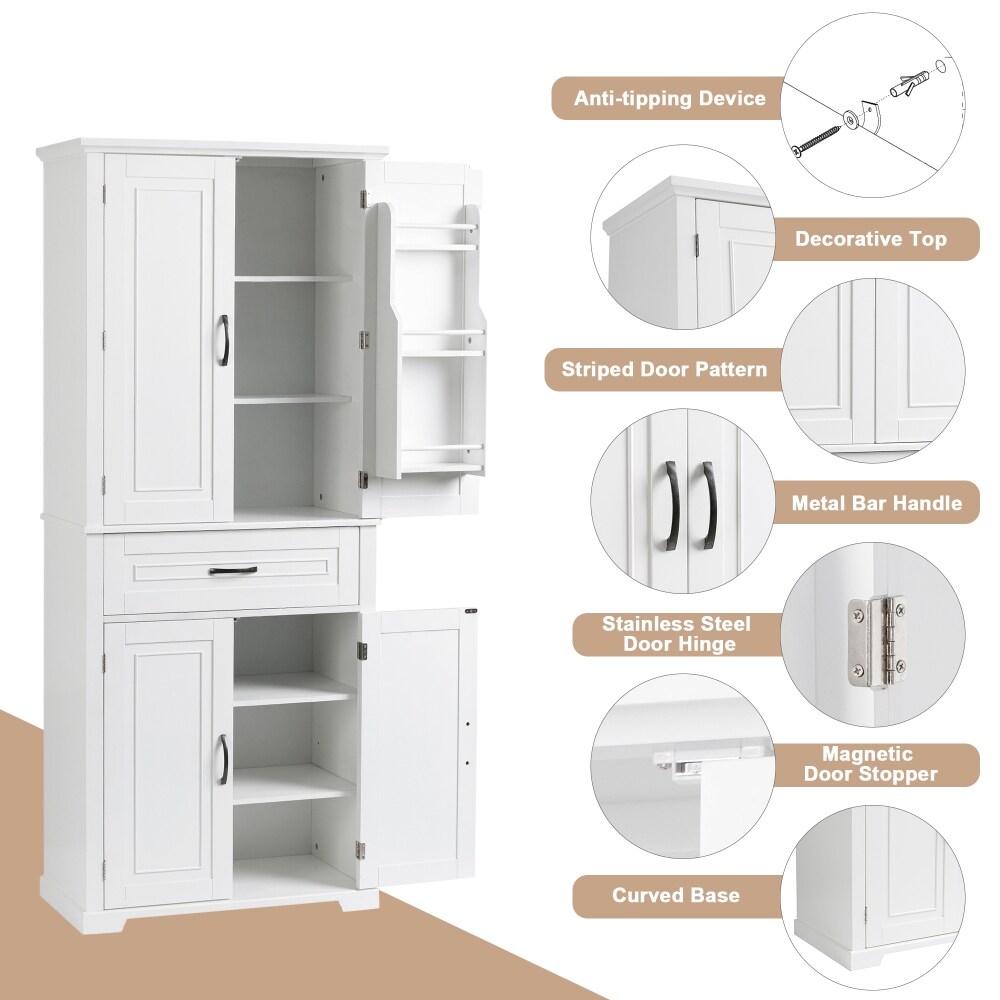 72.2'' H Bathroom Storage Cabinet with Doors and Drawer  Multiple Storage Space  Adjustable Shelf   72.2'' H