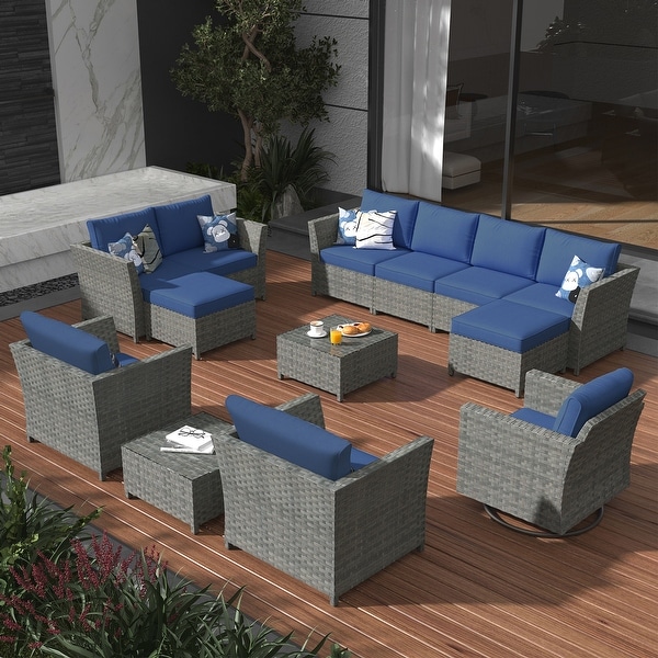 XIZZI 13Piece Outdoor Wicker Patio Furniture with Coffee Table Ottoman