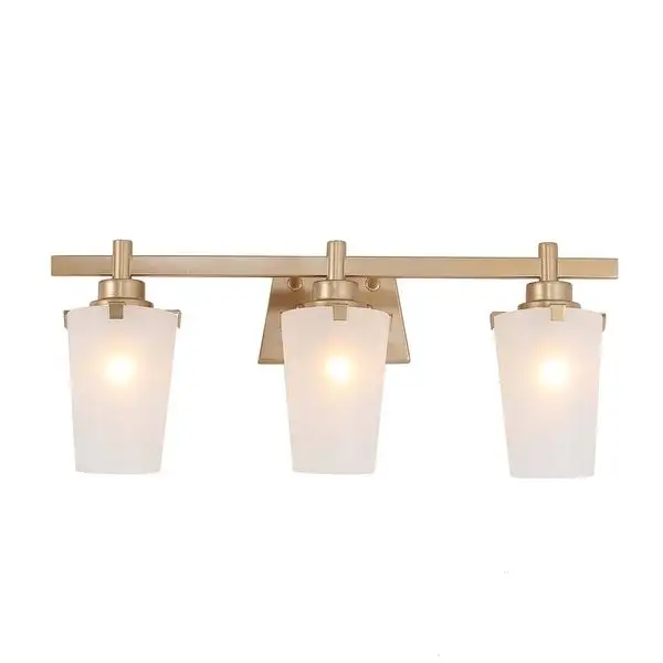 Mid-century Modern Glam 3-light Gold Dimmable Bathroom Vanity Light with Frosted Glass Shade - L22