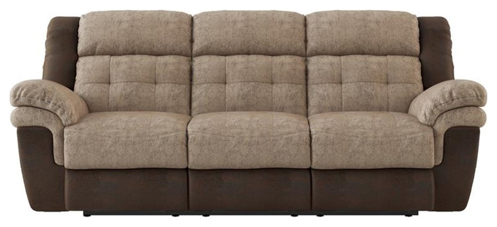 Lexicon Chai Traditional Microfiber Double Reclining Sofa in 2 Tone Brown   Transitional   Sofas   by Homesquare  Houzz