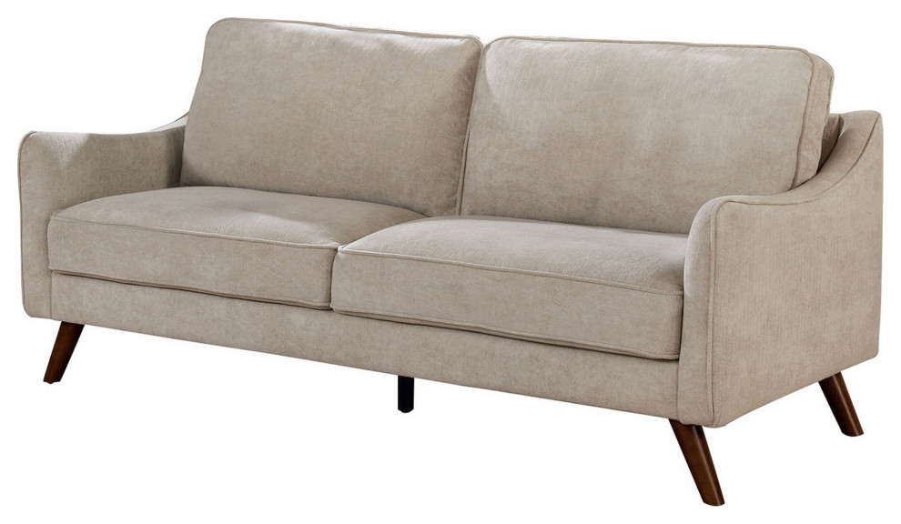 Benzara BM239790 Fabric Upholstered Sofa With Tapered Angled Legs  Beige   Midcentury   Sofas   by VirVentures  Houzz